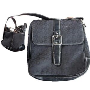Nine West Leather Black Crossbody Bag with Mini Bag Keychain Y2K